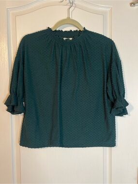 Madewell Teal Textured Ruffle Sleeve Blouse